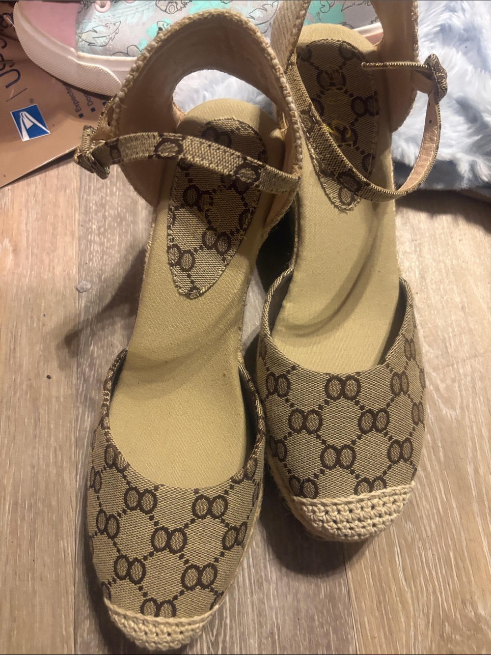 Rouge! Tan Patterned Espadrille Wedge Sandals